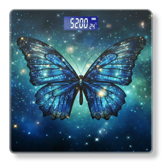High Precision Body Weight Scale Smart Bathroom Scales with Large LCD Display(400lbs),Decorative for Bedroom-Beautiful Blue Butterfly In Space With Starry Background