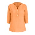 thumbnail image 4 of vigerkar Women's Casual 3/4 Sleeve T Shirts Button V Neck Basic Tee Tops Loose Fit Summer Shirt Beach Vacation Outfits Orange, M, 4 of 7