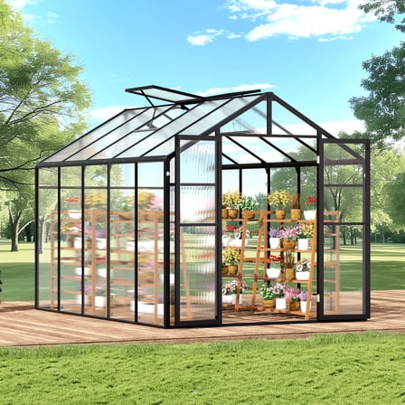 VEVOR Polycarbonate Greenhouse, 8 x 10 Ft, Outdoor Greenhouse with 2 Vent Windows, Pavilion Styled Greenhouse with Hinged Door, Aluminum Large Walk-in Greenhouse Kit for Outside Garden Backyard
