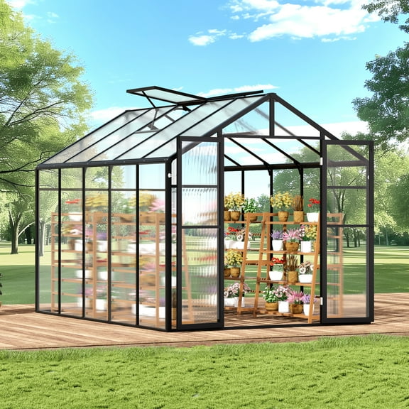 VEVOR Polycarbonate Greenhouse, 8 x 10 Ft, Outdoor Greenhouse with 2 Vent Windows, Pavilion Styled Greenhouse with Hinged Door, Aluminum Large Walk-in Greenhouse Kit for Outside Garden Backyard