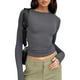thumbnail image 1 of Camisa de manga larga ajustada para mujer, camisetas Y2K, camisetas de manga larga, camisetas cortas con cuello redondo, camisetas cortas básicas lisas, camisetas deportivas casuales, ropa, 1 of 5