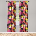 thumbnail image 3 of Ambesonne Emoji Curtains, Colorful Rounds Funny Faces, Pair of 28"x84", Pink Yellow Black, 3 of 5