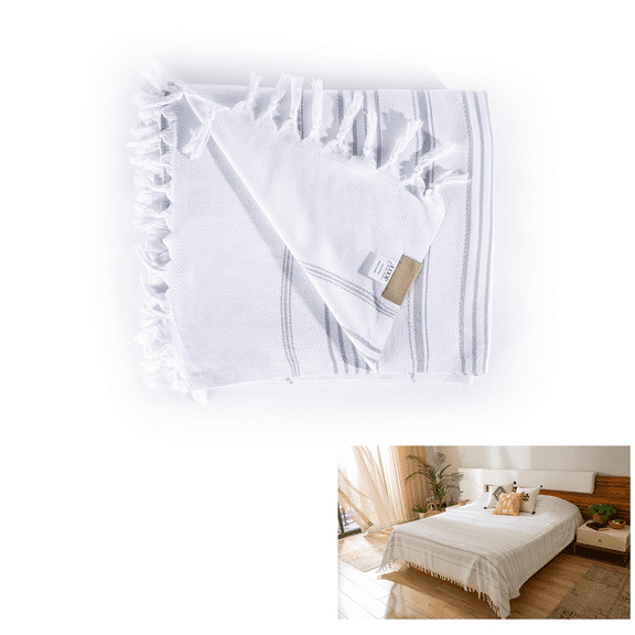 LOOP LINEN 100%Cotton Blankets 87’’x95’’I Couch Blanket I Throws and Blankets for Sofa I Couch Throw Blanket I Cotton Bed Cover I Throw Blankets for Bed I Oversized Throw Blankets-Woven Blanket-White