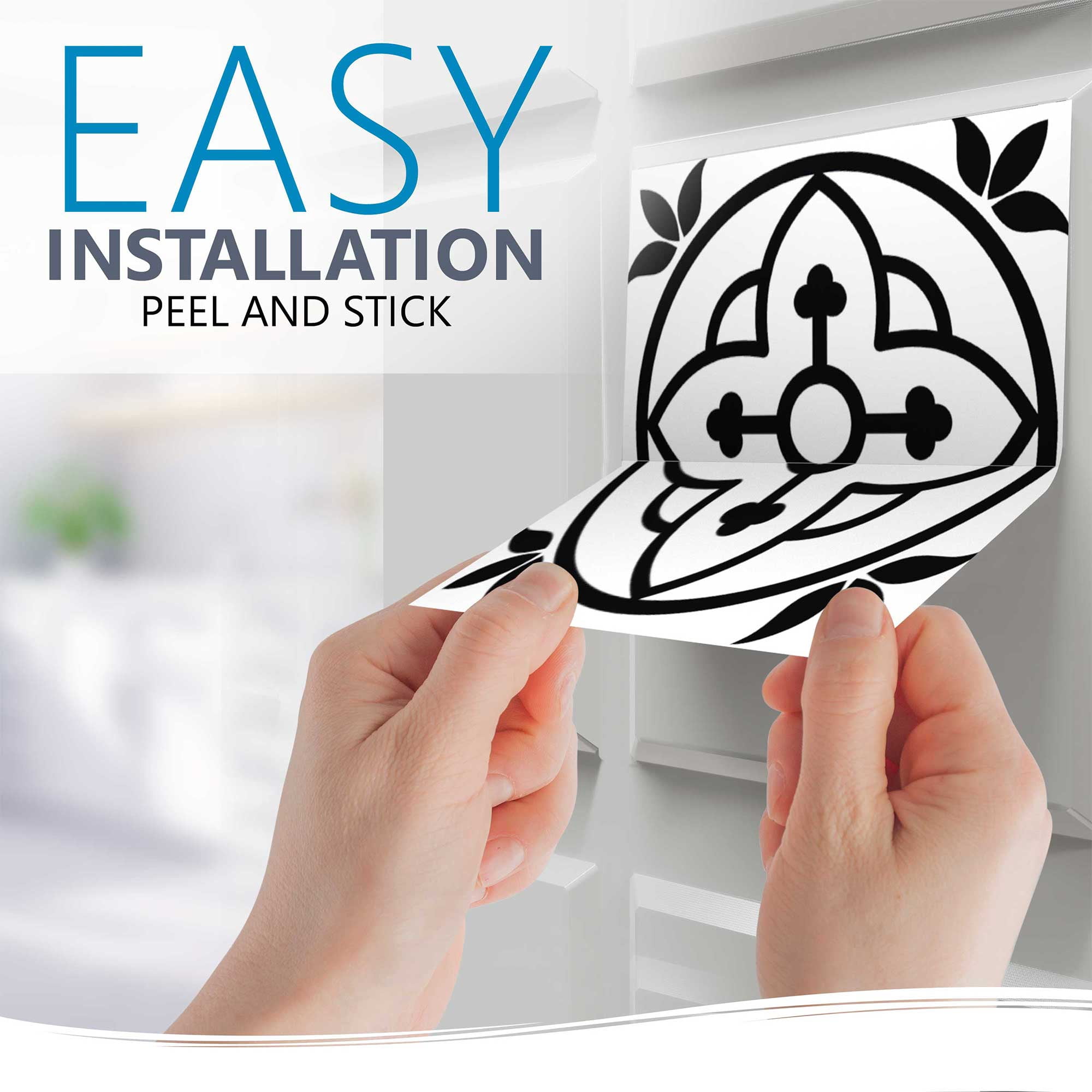 Mi Alma Black White Floral Peel & Stick Vinyl Backsplash Tiles 5x5, 24 pcs