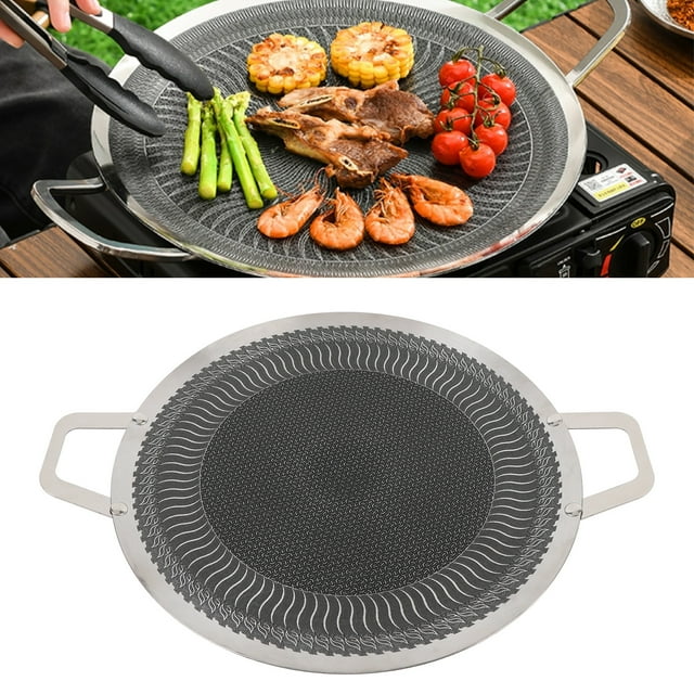 Poêle Barbecue Ronde en Acier Inoxydable Antiadhésive avec Doubles Poignées et Distribution Rapide de la Chaleur, Convient pour 4 à 6 Personnes