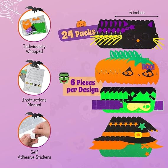 4E's Novelty 24 Pack Halloween DIY Masks Craft for Kids, Self-Adhesive Foam, Ages 3+