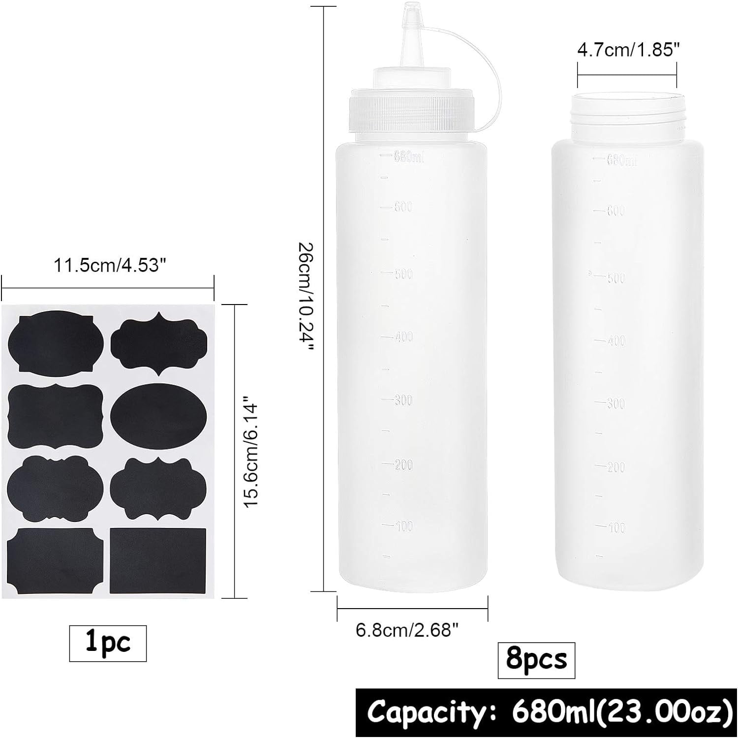 1Set 8 Pack 680ml/ 24oz Squeeze Bottles Plastic Large Squirt Bottles with Sticker Labels for Glue Acrylic Paint Arts & Crafts