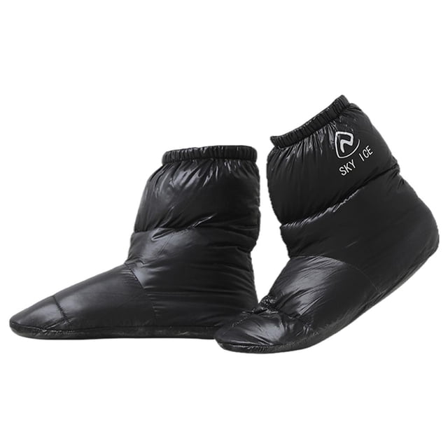 1 par de pantuflas portátiles de plumón de pato, cálidas y resistentes para acampar en invierno. Negro L