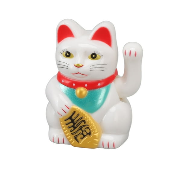 Chinese Lucky Cat Fortune Cat Decoration Waving Arm Solar Light Induction Statue Figurine For Home Car Ornaments Sit Up Straight White