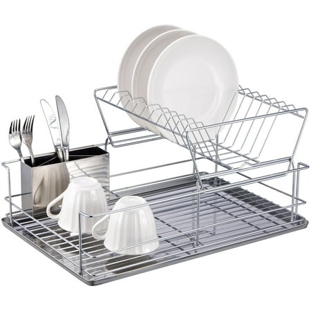 Home Basics 2 Tier Dish Rack Chrome Stainless Steel Walmart Com