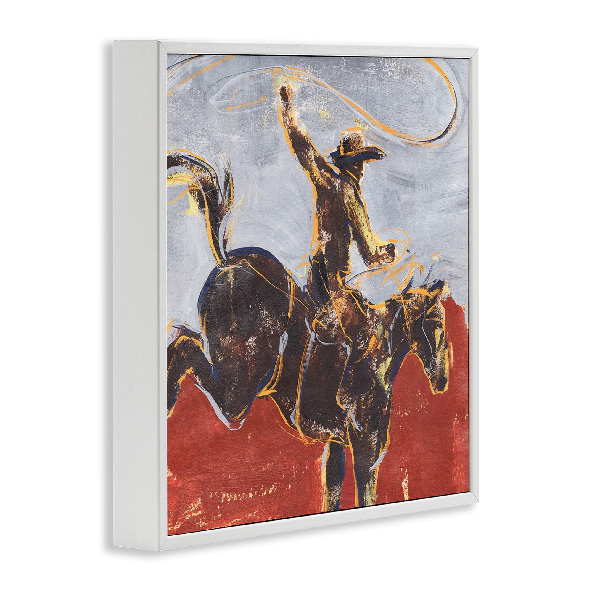 Stupell Industries Western Cowboy Wild Horse Animals & Insects Painting White Framed Art Print Wall Art, 24 x 24