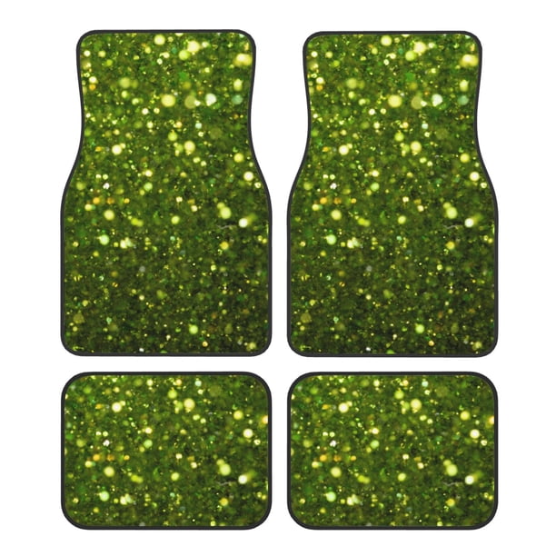 Balery Green Glitter Sparkle Juego de 4 Alfombrillas para Auto, Revestimientos de Caucho Resistente, Diseño Antideslizante