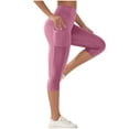 thumbnail image 4 of Olyvenn Capri Leggings for Women with Pockets High Waisted Gym Yoga Pants Running Tights Tummy Control Workout Leggings Pink L, 4 of 5