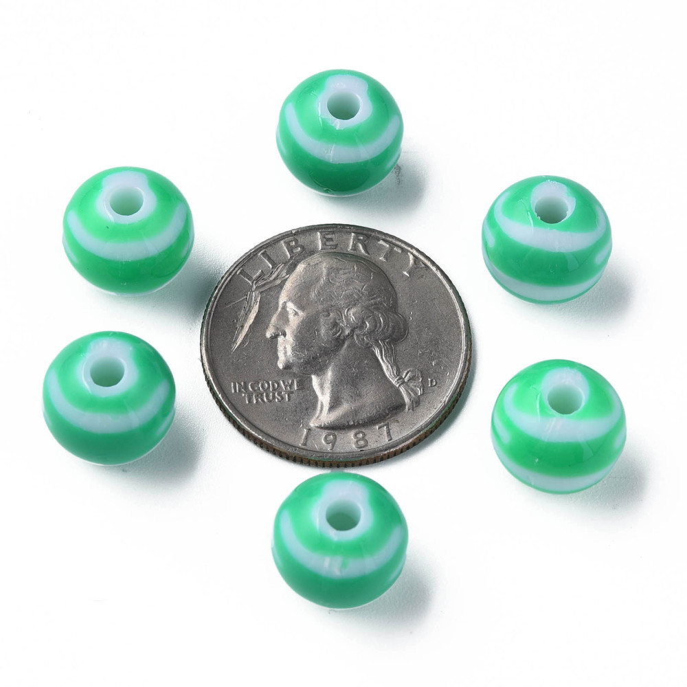 500g Opaque Striped Acrylic Beads Round Green 11.5x10.5mm Hole: 2.5mm about 549pcs/500g