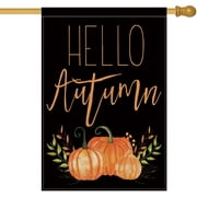 Hello Autumn Pumpkins House Flag Vertical Double Sided, Seasonal Fall Harvest Vintage Thanksgiving Rustic Burlap