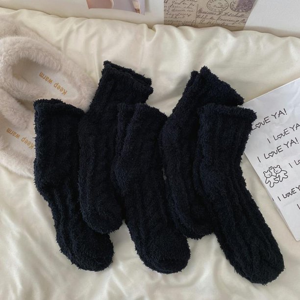 Calcetines de terciopelo de visón para hombre y mujer, medias térmicas gruesas de felpa para dormir, color blanco y negro, para Otoño e Invierno