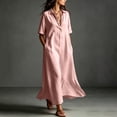 thumbnail image 6 of Noric Women Short Sleeve Cotton Dresses Casual Lapel Collar A-Line Maxi Dress with Pockets Loose Fit Solid Color for Daily Vacation, 6 of 9