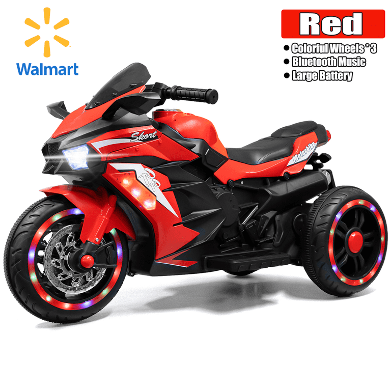 HNH Kids Motorcycle for Kids 3 12V Battery Powered Electric Motorbike 3 Wheels Ride on Toys with LED Lights Bluetooth Music