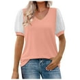 thumbnail image 2 of Fesfesfes Womens T Shirts Casual Women Casual Fashion Mesh Puff Sleeve Solid And Printed Short Sleeve V-Neck Pullover Blouse T-shirt Tops Womens Tshirts S(US:4), 2 of 6