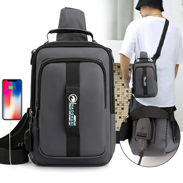 Bolsa de bandolera para hombres y mujeres | Mochila de día cruzada de poliéster ligera | Puerto de carga USB | Compartimentos múltiples para tabletas, teléfonos, carteras | Correa ajustable