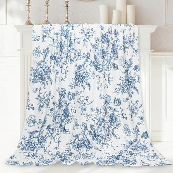 Floral Fuzzy Blanket Blue Flowers Throw Blanket Decorative Soft Cozy Flannel Blanket for Home Bed Sofa Couch Chair, 50 x 60 Inch