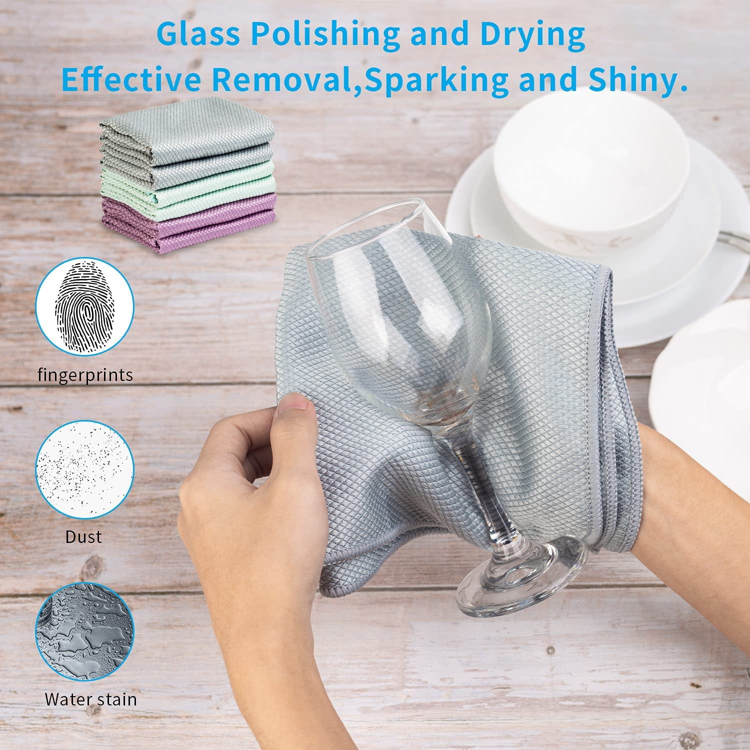 Streak Free Lint Microfiber Window Cleaning Cloth,Best Glass Car Shiny Wipes Mirror Shower Cloth, Miracle Cloths for Glasses,Stainless Steel,Wine Polishing Towels,Pack of 6,Grey