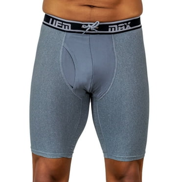UFM Mens Underwear, 9 Inch Inseam Poly-Spandex Mens Boxer Briefs, Adjustable REG Support Pouch Mens Boxers, 44-46 (2X) Waist, Gray