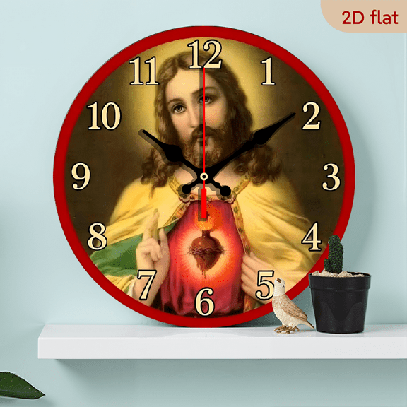 A 10-inch 2D flat "Prayer of the Gods" themed wooden silent wall clock. It is an excellent choice for Halloween/Easter/Christmas gifts and is suitable for modern home decoration art.
