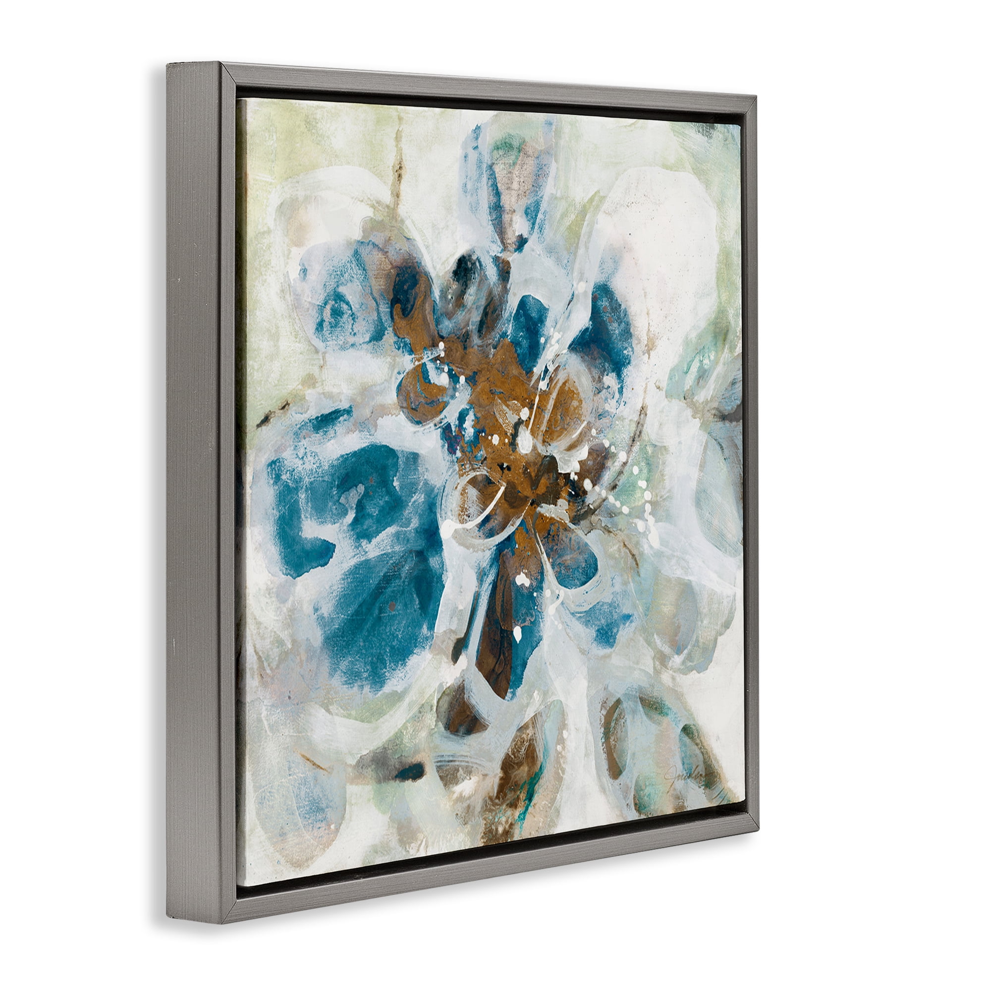 Stupell Industries Distorted Splatter Abstraction Abstract Painting Gray Floater Framed Canvas Art Print Wall Art, 25 x 25