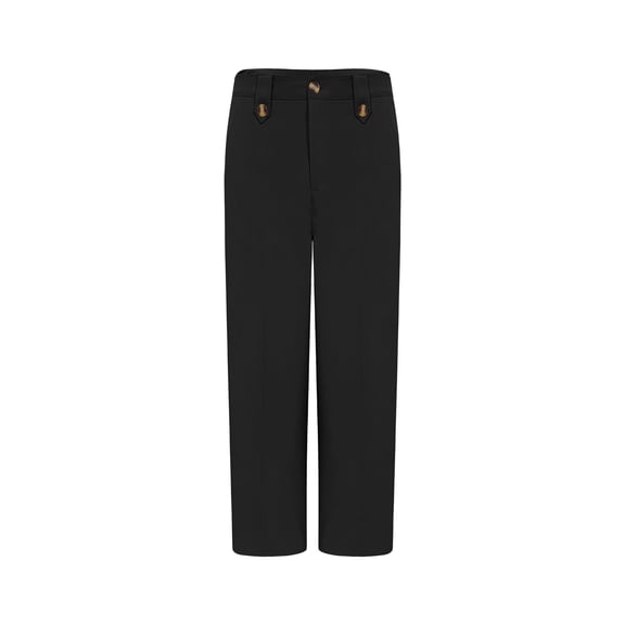 SCHUHLAND Women's High Waisted Dress Pants - Elegant Solid Ankle Trousers, Professional Straight Leg Business Casual Slacks with Button Detail