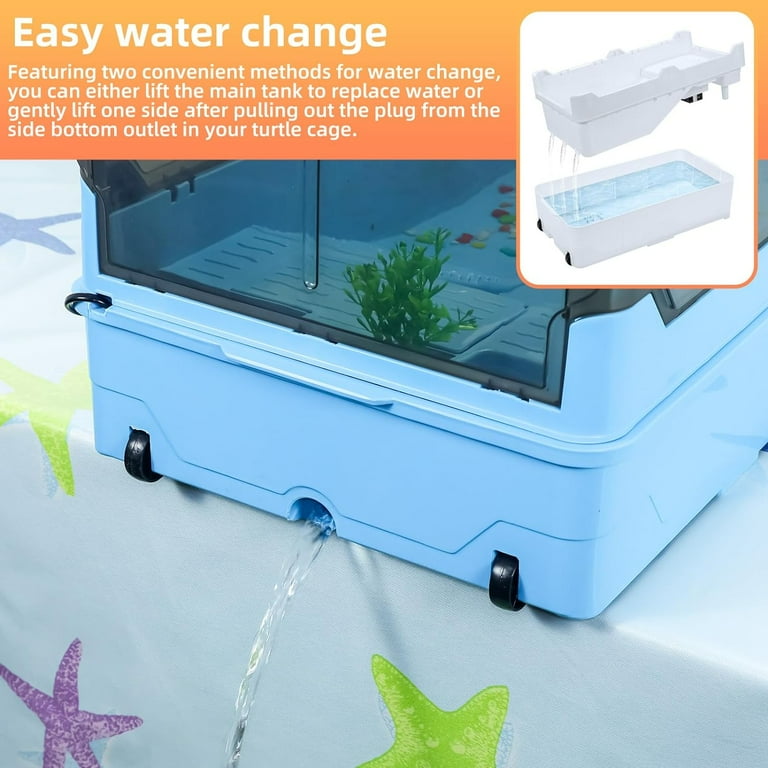 RunDuck Turtle Habitat Tank Kit - Large, Green, With Filter, Waterfall, Basking Area, Heat Lamp & Easy Water Change