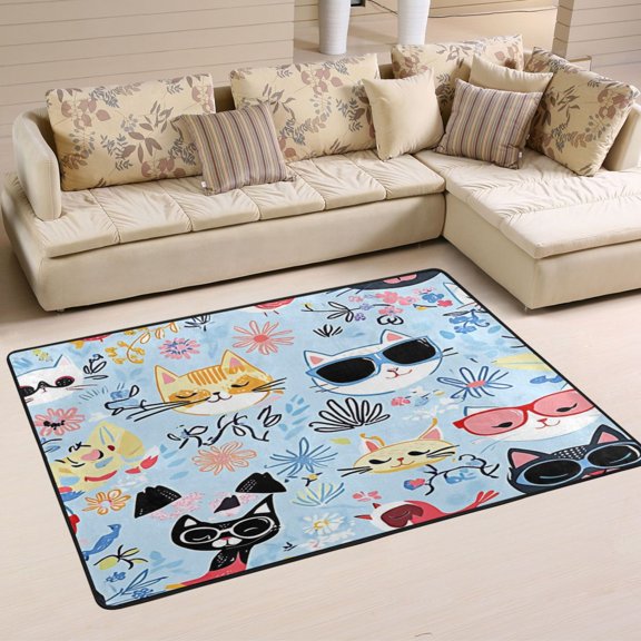 Non-Slip Area Rug 36"x24" Indoor Washable Floor Mats Carpet Printed for Living Room, Bedroom, Home Decor Colorsful Cute Cats