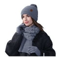 thumbnail image 1 of MIASHUI Chapeau d'Hiver, Foulard et Gants Ensemble Trois Pièces Chaud, Ensemble Foulard pour Femmes, Foulard pour Temps Froid, Foulard Décontractée Grise, 1 of 8