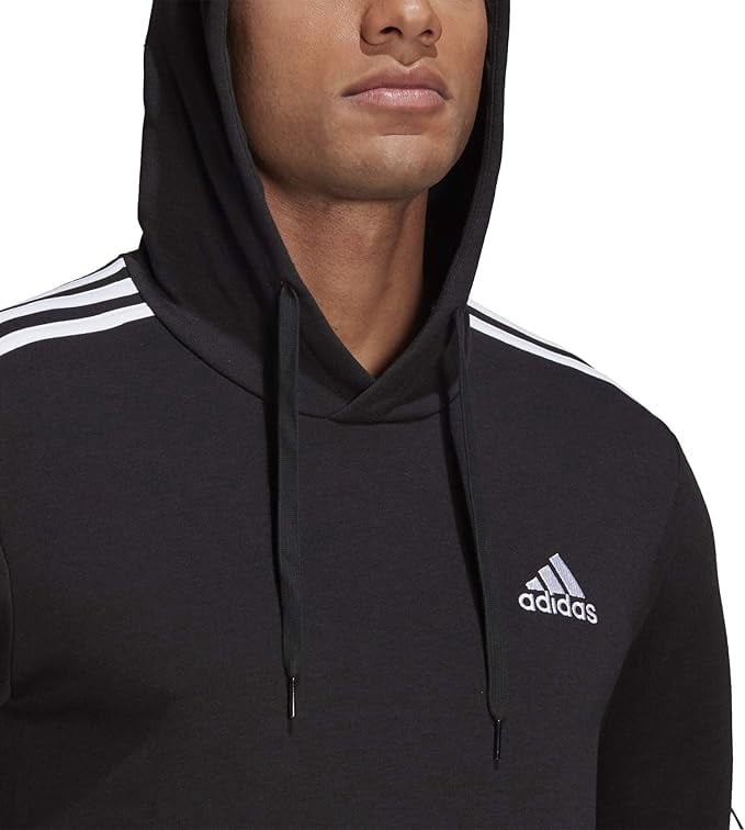 adidas Men's Essentials 3-Stripes French Terry Hoodie, Black/White, Large