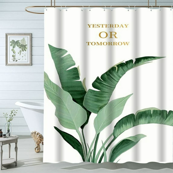 Polyester Digital Printed Shower Curtain Waterproof Mildew-proof Bathroom Curtain Tropical Plant Series 1.2M * 1.8M