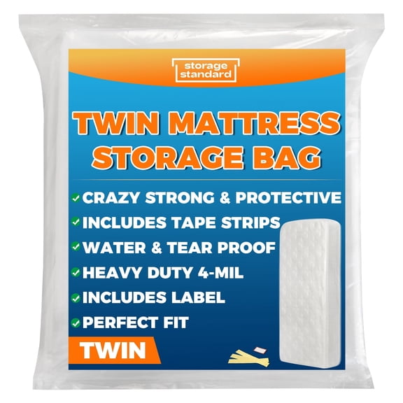 Storage Standard 2-Pack  Twin Mattress Storage Bag, 95 x 42 x 15 Inches Waterproof & Reusable Mattress Bags for Moving, Heavy-Duty 4-Mil Plastic Bag, Fits Standard Twin Mattresses