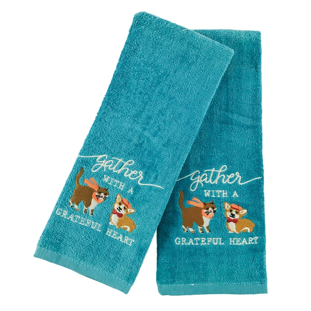Fall Plush Cotton Hand Towels Fall Plush Cotton Hand Towels Teal Blue