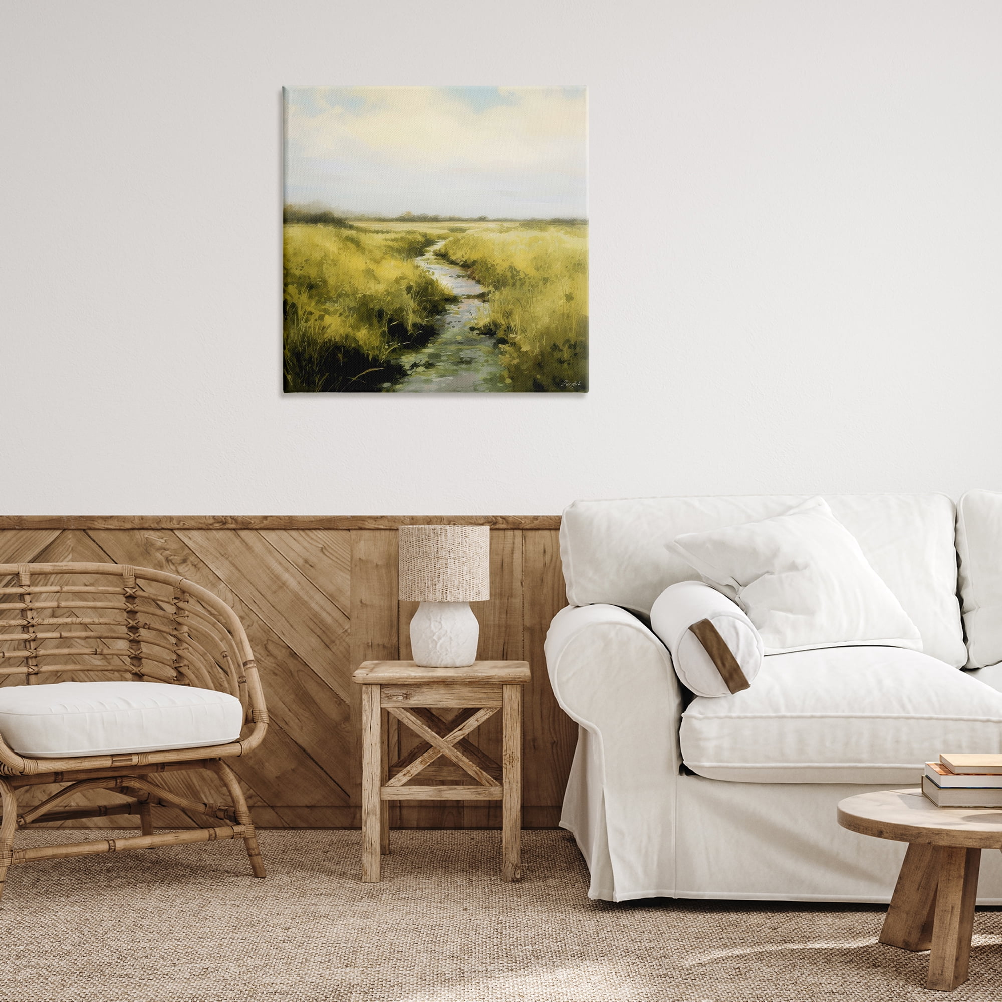 Stupell Industries Calming Horizon Stream Landscape & Nature Painting Wrapped Canvas Art Print Wall Art, 30 x 30
