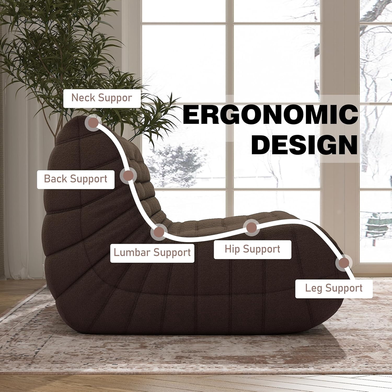 WHGBJA Lazy Floor Togo Sofa Lounger High-Density Sponges Filling and Comfy for Adults Loveseat Oversize Bean Bag Chair, Coffee