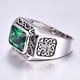 thumbnail image 4 of Anillo de plata con esmeralda de lujo para hombre, personalizado, estilo vintage europeo y americano, anillo de esmeralda punk para hombre, acero de titanio, 4 of 5