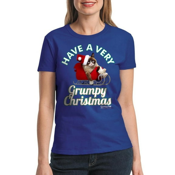 Grumpy Cat Have Grumpy Christmas Women Royal Blue T-Shirt NEW Size XL, Female x-Large