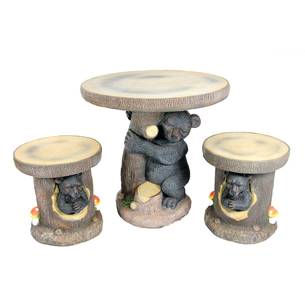 3pc Black Bear Hugging Tree Table And Chair Novelty Garden Patio Furniture Set Com - 3 Piece Mushroom Table And Chair Novelty Garden Patio Furniture Set