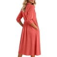 thumbnail image 6 of gakvbuo Summer Linen Dress For Women Maxi Dress T-Shirt Dress Women's V-Neck Linen Loose Pocket Quarter Sleeve Long Dress, 6 of 9