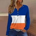 thumbnail image 2 of WREESH Womens Fashion T-Shirts V Neck Color Block Print Pullover Regular Fit Button Henley Long Sleeve Tops Casual Pullover Top Top/Shirt Blue, 2 of 5