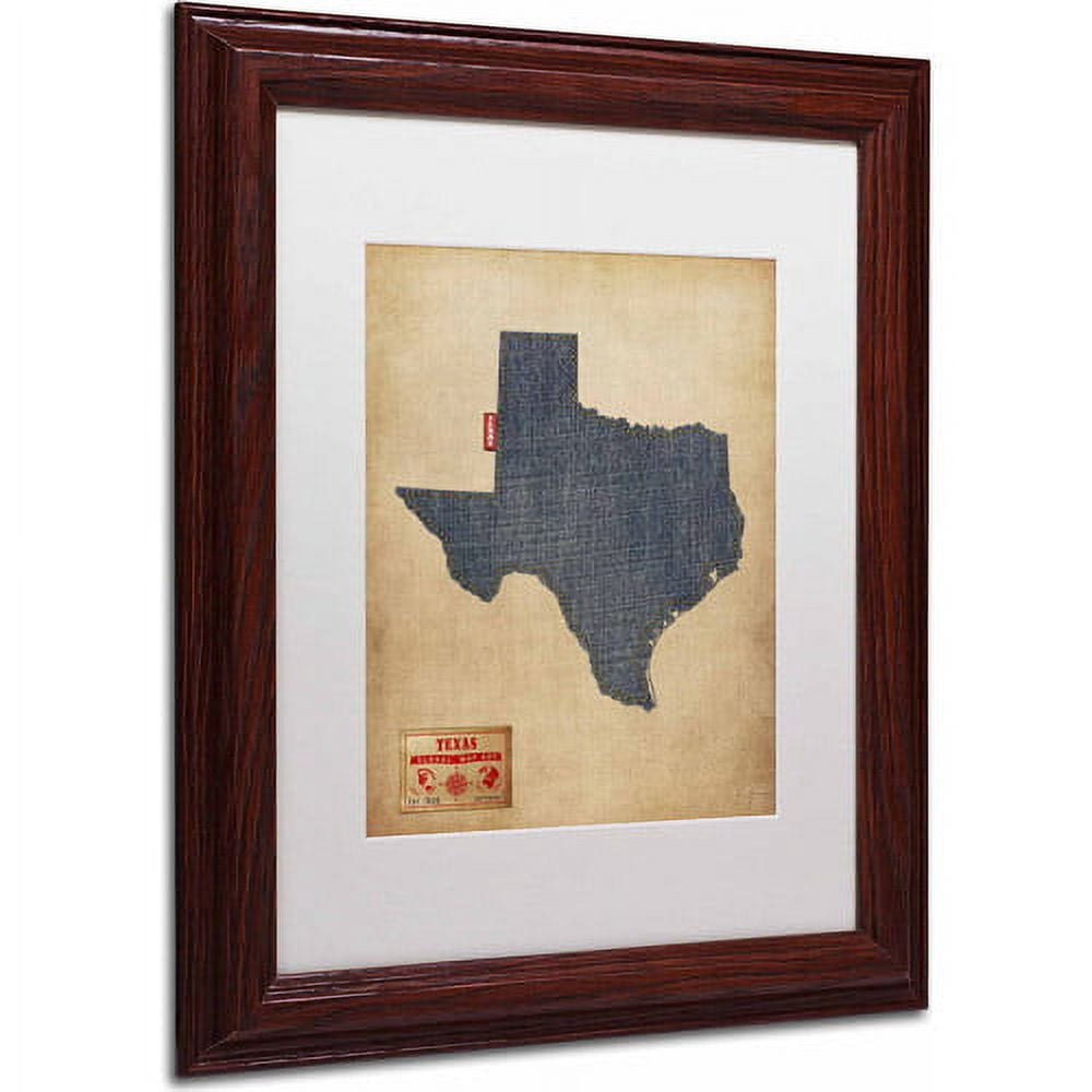 Trademark Fine Art "Texas Map Denim Jeans Style" Canvas Art by Michael Tompsett, White Matte, Wood Frame