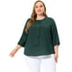 thumbnail image 3 of Plus Size Chiffon Top for Women Round Neck Tie Front Ruffle Work Blouse Top Dark Green 1X, 3 of 6