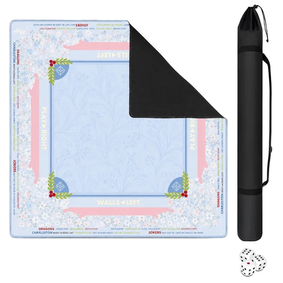 Soft 31.5x31.5 Inch American Mahjong Mat with Printed Rules, Non-Slip Base & Noise Reduction Feature, All-in-One Table Mat for Mahjong, Poker, Dominoes, Board Games and Family Card Games