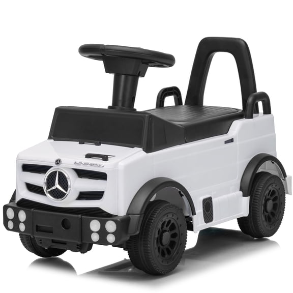 Track Seven Ride-On Push Car for Toddlers, Licensed Mercedes-Benz Unimog Sliding Car w/Steering Wheel, Under Seat Storage, Foot-to-Floor Ride On Toy for Boys & Girls Aged 1-3 Years, White