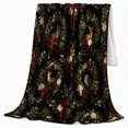 thumbnail image 2 of Woodland Animals with Roses on Black, Vintage Floral Style for Nature Lovers, Forest Garden Motif and Birthday Gift, Cozy Flannel Blanket for Bedroom and Living Room, Home Decor, 2 of 9