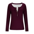 thumbnail image 4 of Olyvenn Women's Long Sleeve Shirts Casual Button up Square Neck Tops Slim Fit Rib Knit Basic Tee 2026 Spring Summer Clothes Wine S, 4 of 9